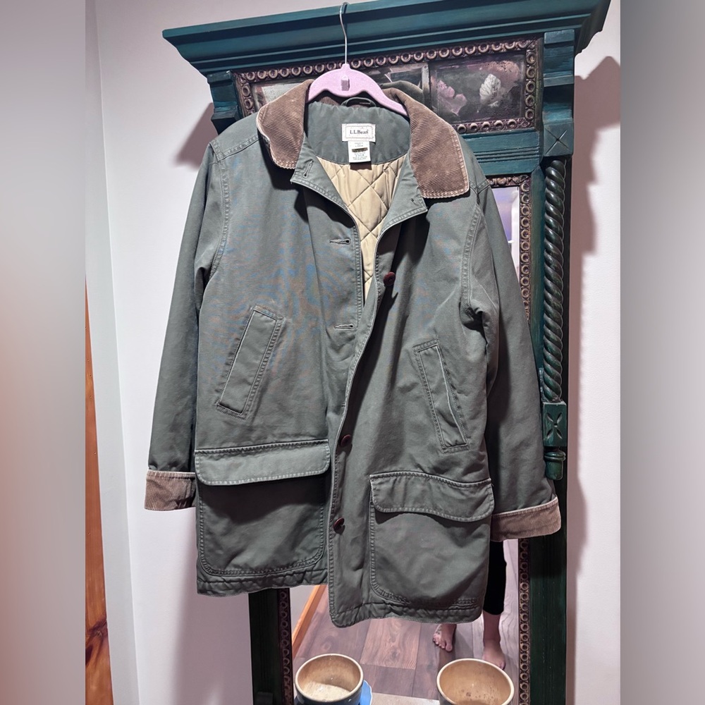 L.L. Bean Women's Olive Jacket with Brown Collar - Picture 2 of 9